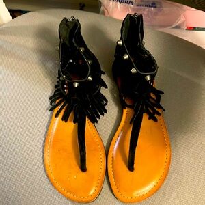 Gianni Bini Suede Fringe metal stud sandals